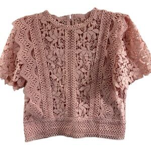 Chicwish Pink Lace Ruffled Crop Blouse